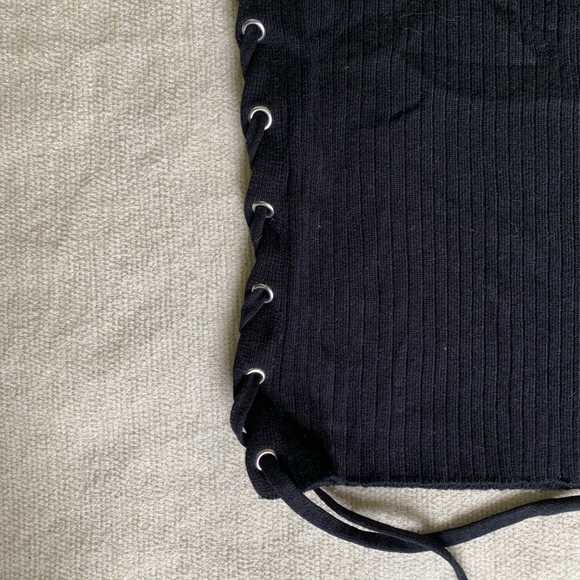 NWOT Zara Top Black Ribbed Knit Eyelets size M - Picture 7 of 7